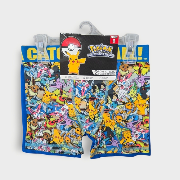 NWT Pokemon 2 Pack Boys Boxer Brief Size 6 New Underwear Eevee and Pikachu - Picture 1 of 6